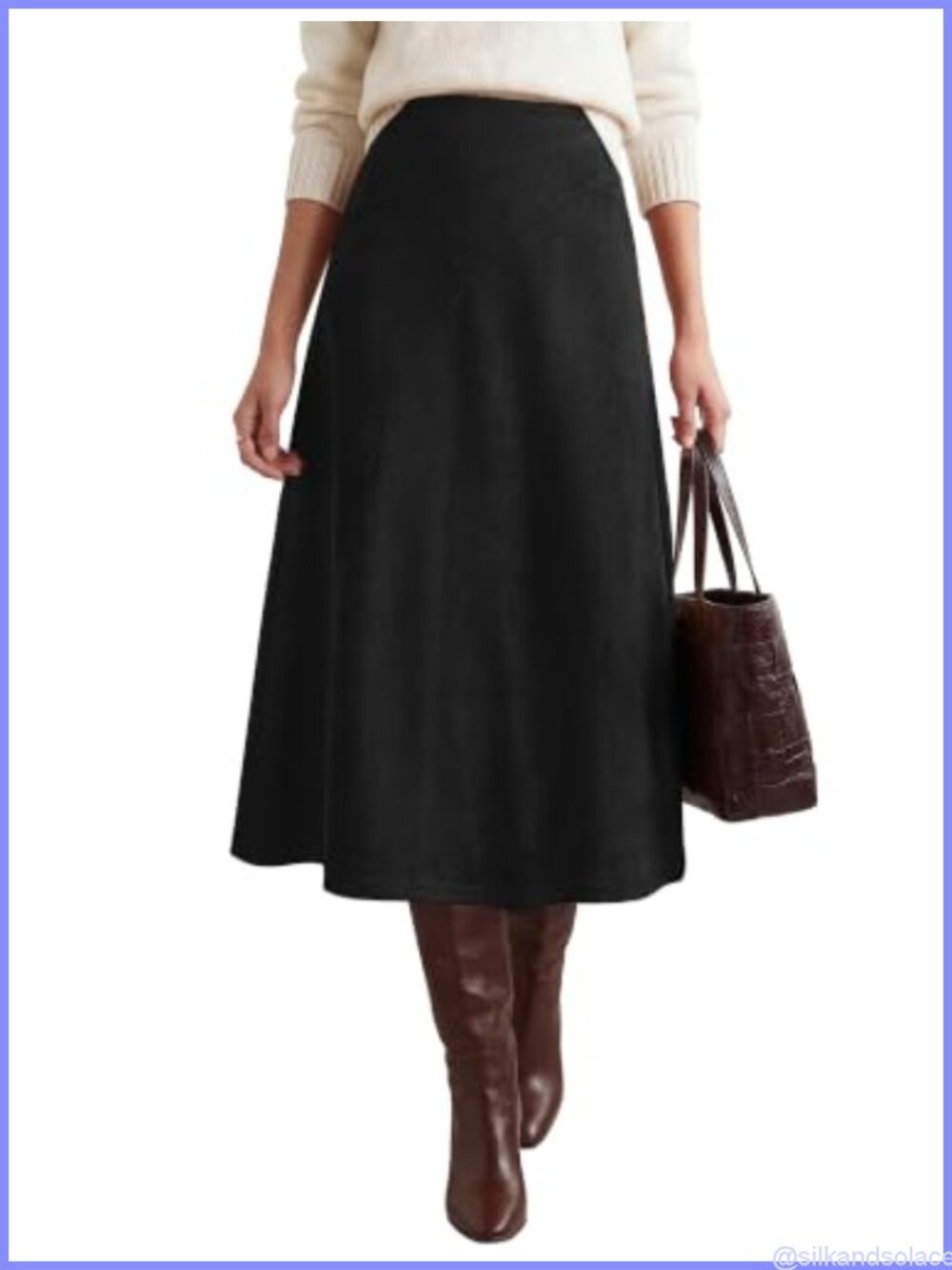 Faux Suede Midi Long Skirt High Waisted A-Line Fall Winter